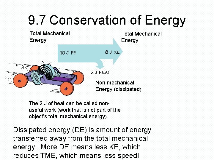 9. 7 Conservation of Energy Total Mechanical Energy Non-mechanical Energy (dissipated) The 2 J