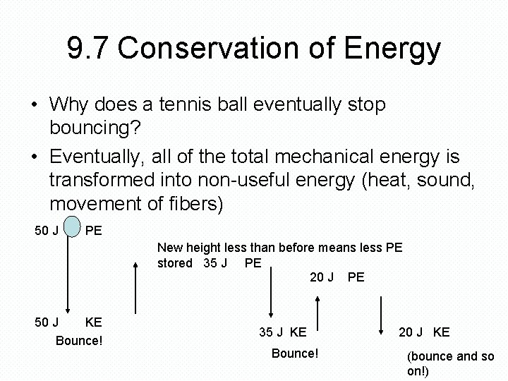 9. 7 Conservation of Energy • Why does a tennis ball eventually stop bouncing?