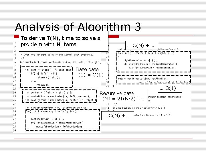 Analysis of Algorithm 3 To derive T(N), time to solve a problem with N