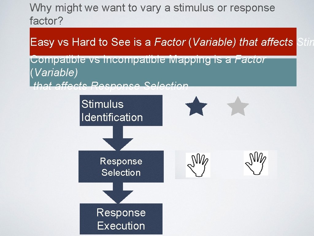 Why might we want to vary a stimulus or response factor? Easy vs Hard