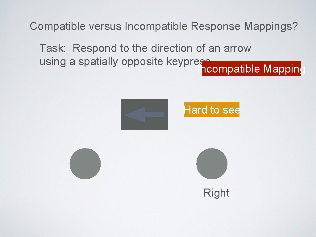 Compatible versus Incompatible Response Mappings? Task: Respond to the direction of an arrow using