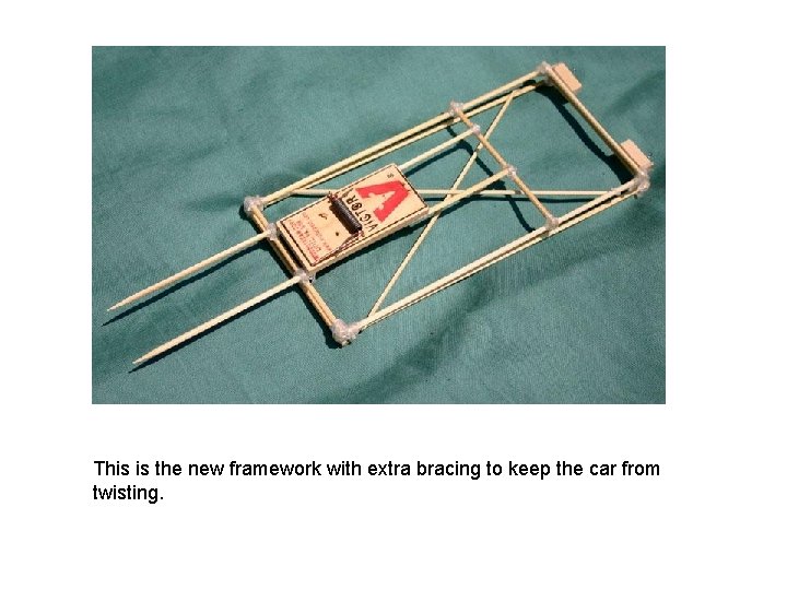 This is the new framework with extra bracing to keep the car from twisting.