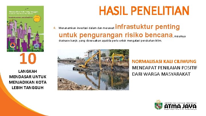 HASIL PENELITIAN infrastuktur penting untuk pengurangan risiko bencana, misalnya 4. Menanamkan investasi dalam dan