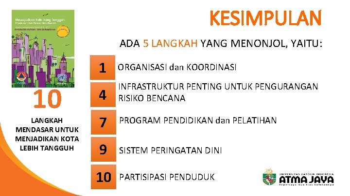 KESIMPULAN ADA 5 LANGKAH YANG MENONJOL, YAITU: 10 LANGKAH MENDASAR UNTUK MENJADIKAN KOTA LEBIH