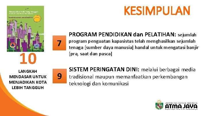 KESIMPULAN 10 LANGKAH MENDASAR UNTUK MENJADIKAN KOTA LEBIH TANGGUH 7 9 PROGRAM PENDIDIKAN dan