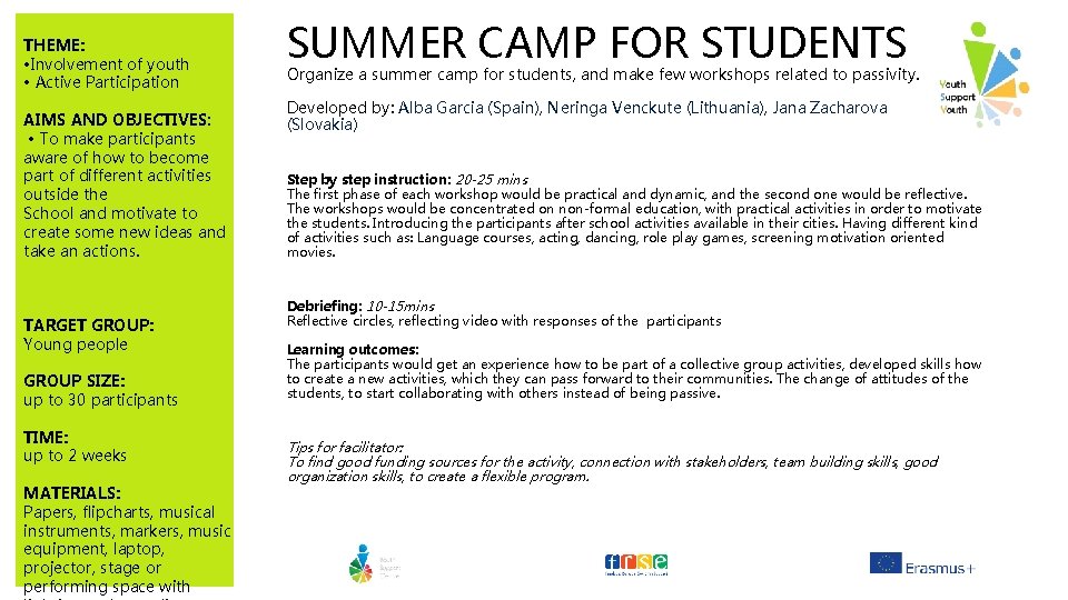 THEME: • Involvement of youth • Active Participation AIMS AND OBJECTIVES: • To make