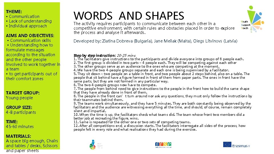 THEME: • Communication • Lack of understanding • Individual approach AIMS AND OBJECTIVES: •