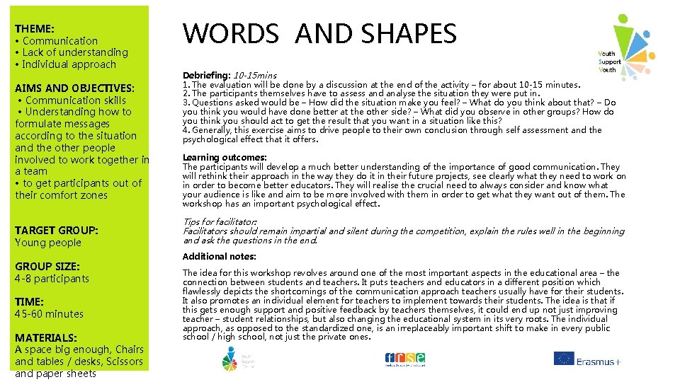 THEME: • Communication • Lack of understanding • Individual approach AIMS AND OBJECTIVES: •