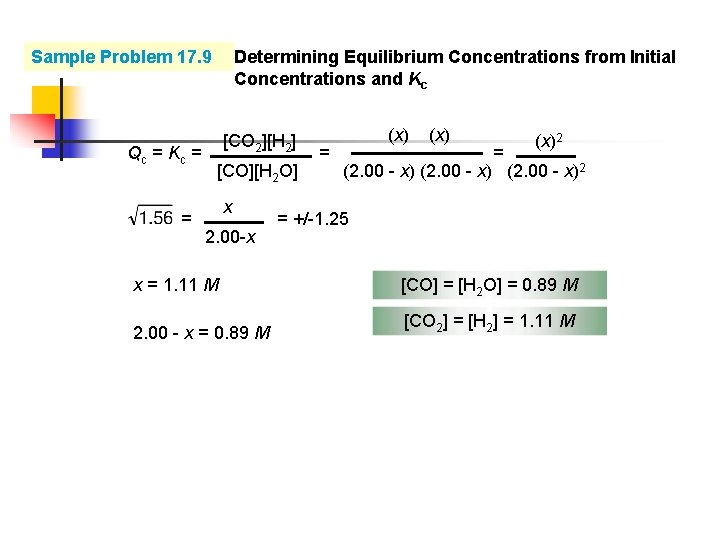 Sample Problem 17. 9 Qc = Kc = = Determining Equilibrium Concentrations from Initial