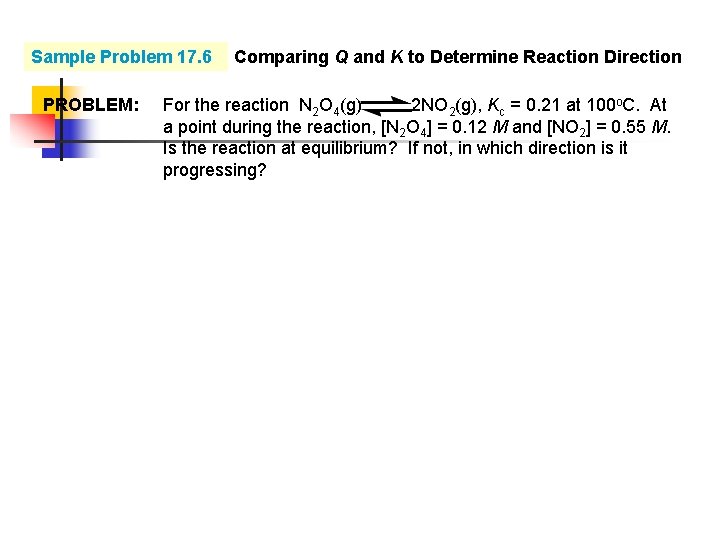 Sample Problem 17. 6 PROBLEM: Comparing Q and K to Determine Reaction Direction For