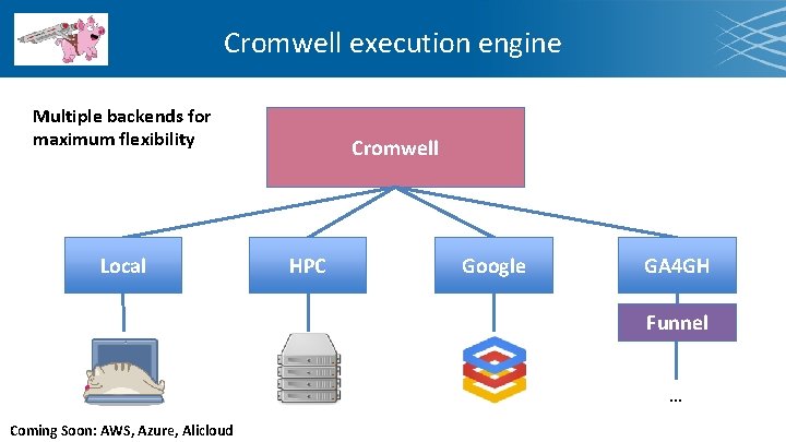Cromwell execution engine Multiple backends for maximum flexibility Local Cromwell HPC Google GA 4