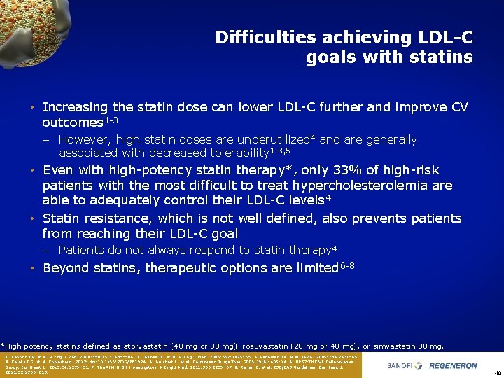 Difficulties achieving LDL-C goals with statins • Increasing the statin dose can lower LDL