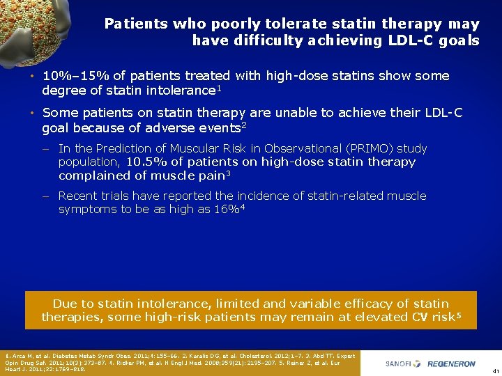 Patients who poorly tolerate statin therapy may have difficulty achieving LDL-C goals • 10%–