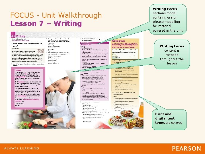 FOCUS - Unit Walkthrough Lesson 7 – Writing Focus sections model contains useful phrase