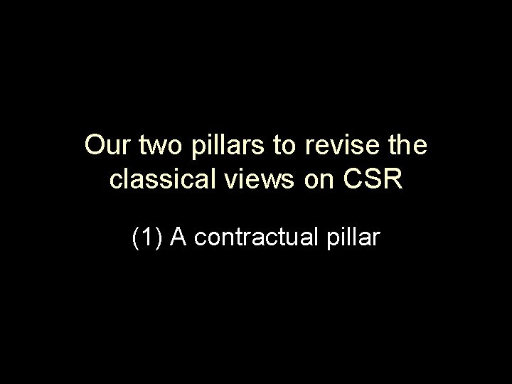 Our two pillars to revise the classical views on CSR (1) A contractual pillar