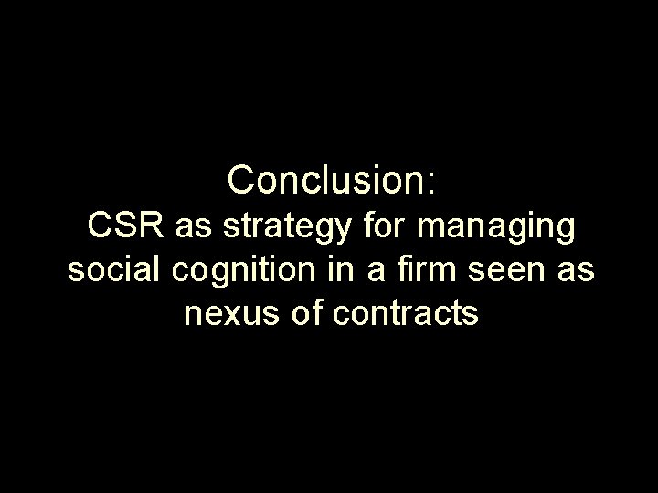 Conclusion: CSR as strategy for managing social cognition in a firm seen as nexus