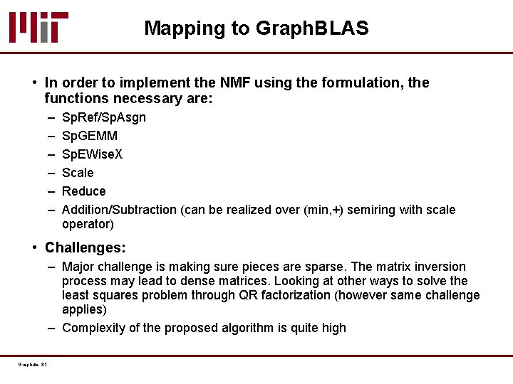 Mapping to Graph. BLAS • In order to implement the NMF using the formulation,