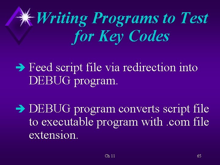 Writing Programs to Test for Key Codes è Feed script file via redirection into