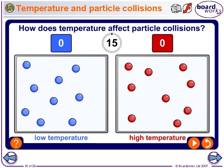 Temperature and particle collisions 18 of 39 © Boardworks Ltd 2007 