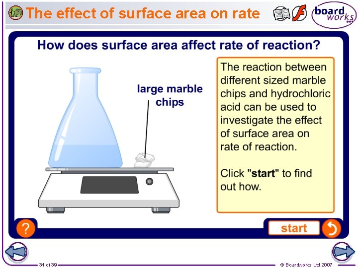 The effect of surface area on rate 31 of 39 © Boardworks Ltd 2007