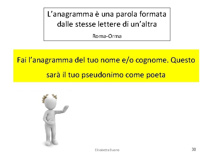 L’anagramma è una parola formata dalle stesse lettere di un’altra Roma-Orma Fai l’anagramma del