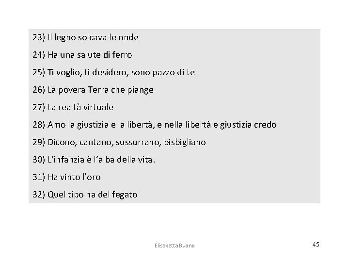 23) Il legno solcava le onde 24) Ha una salute di ferro 25) Ti