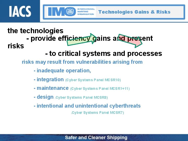 Technologies Gains & Risks the technologies - provide efficiency gains and present risks -