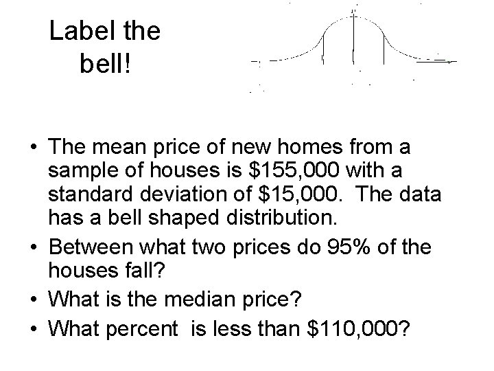 Label the bell! • The mean price of new homes from a sample of