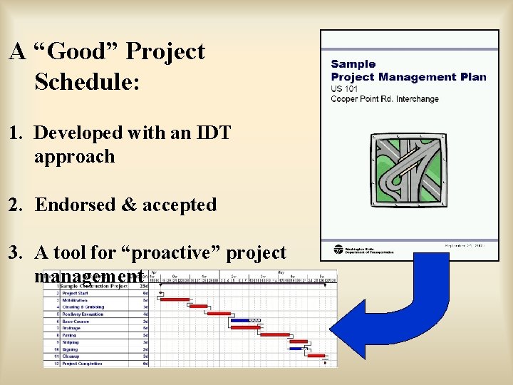A “Good” Project Schedule: 1. Developed with an IDT approach 2. Endorsed & accepted
