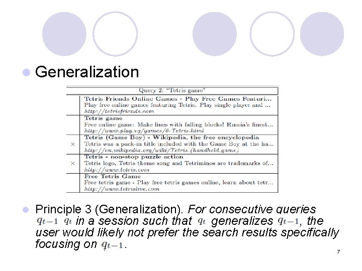 l Generalization l Principle 3 (Generalization). For consecutive queries in a session such that