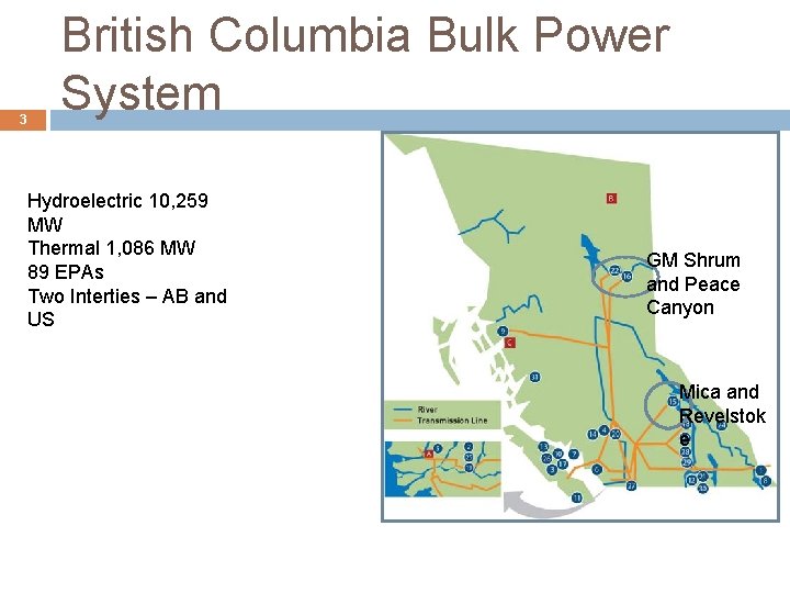 3 British Columbia Bulk Power System Hydroelectric 10, 259 MW Thermal 1, 086 MW