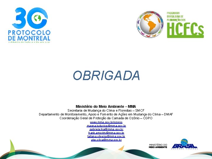 OBRIGADA Ministério do Meio Ambiente – MMA Secretaria de Mudança do Clima e Florestas