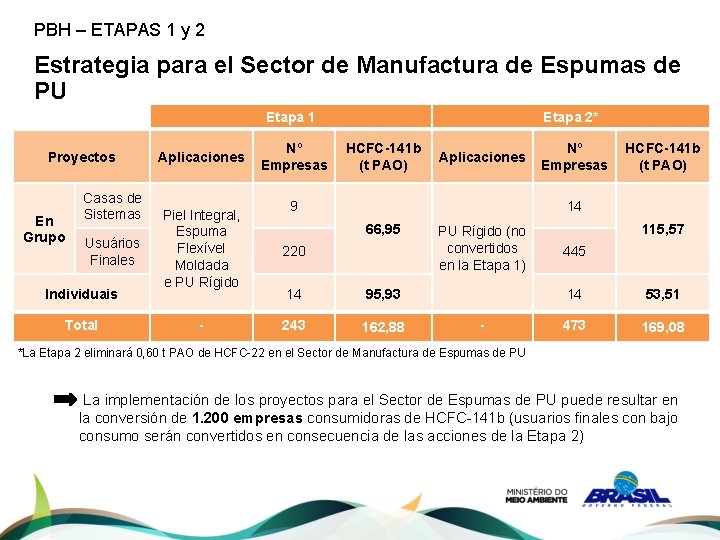 PBH – ETAPAS 1 y 2 Estrategia para el Sector de Manufactura de Espumas