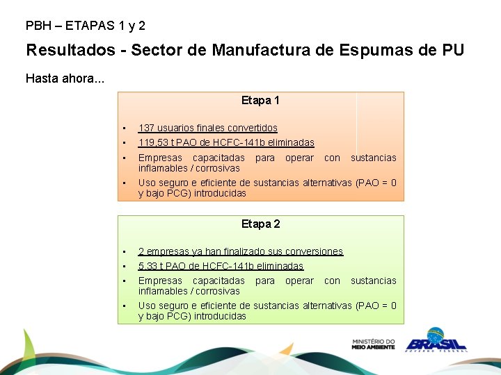 PBH – ETAPAS 1 y 2 Resultados - Sector de Manufactura de Espumas de