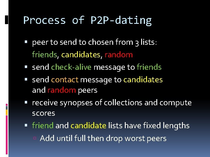 Process of P 2 P-dating peer to send to chosen from 3 lists: friends,