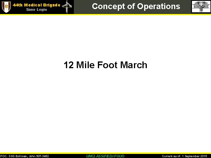 44 th Medical Brigade Sano Legio Concept of Operations 12 Mile Foot March POC: