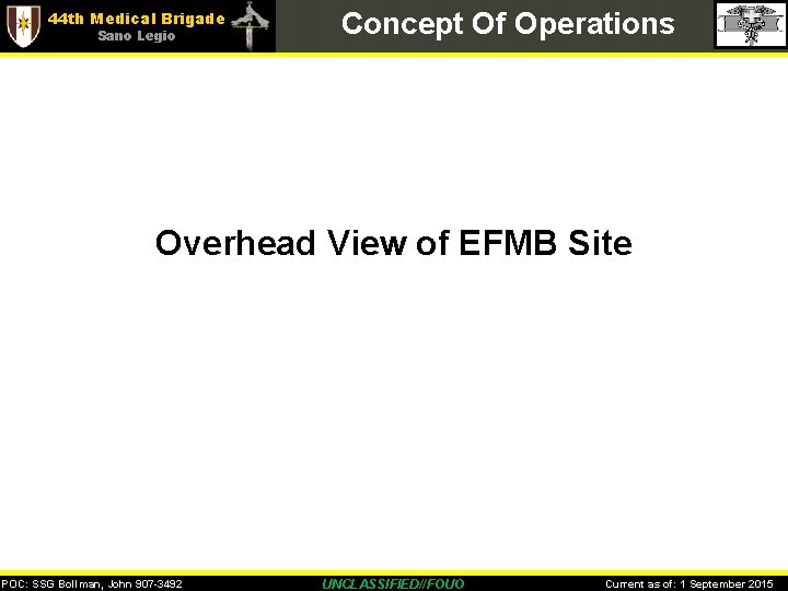 44 th Medical Brigade Sano Legio Concept Of Operations Overhead View of EFMB Site