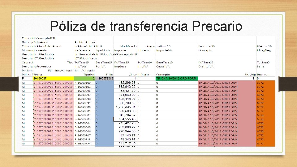 Póliza de transferencia Precario 