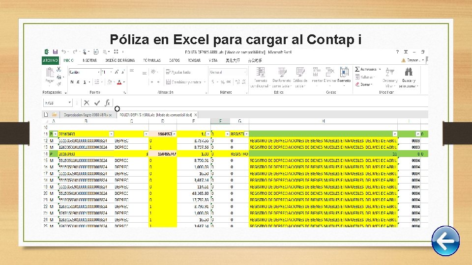 Póliza en Excel para cargar al Contap i 