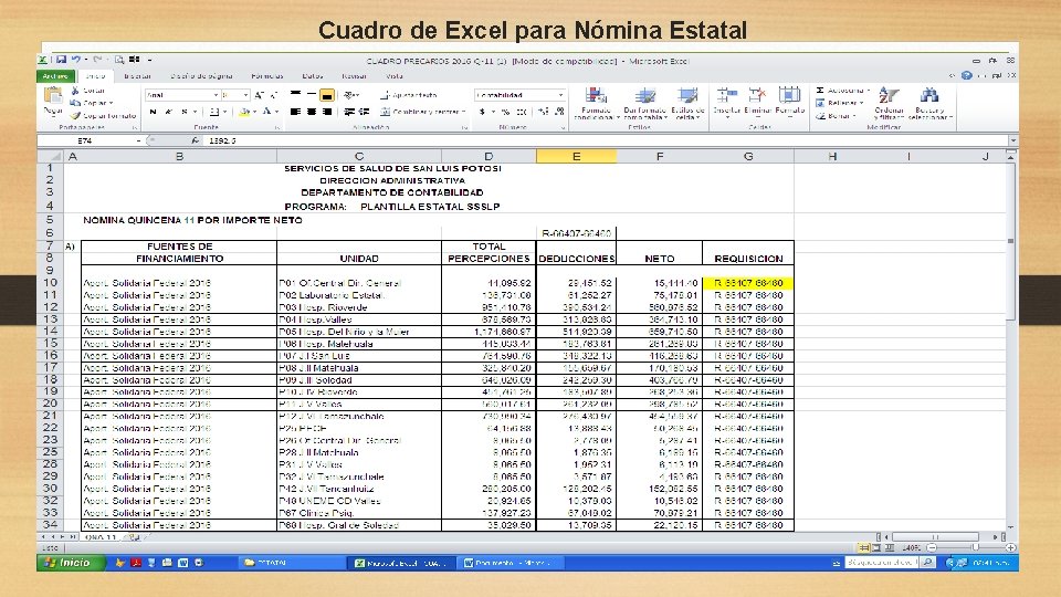 Cuadro de Excel para Nómina Estatal 