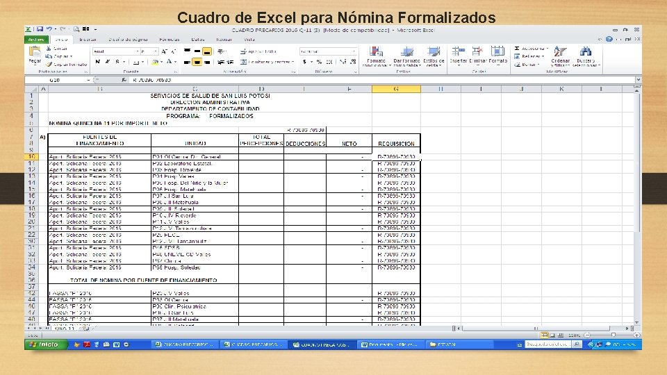 Cuadro de Excel para Nómina Formalizados 