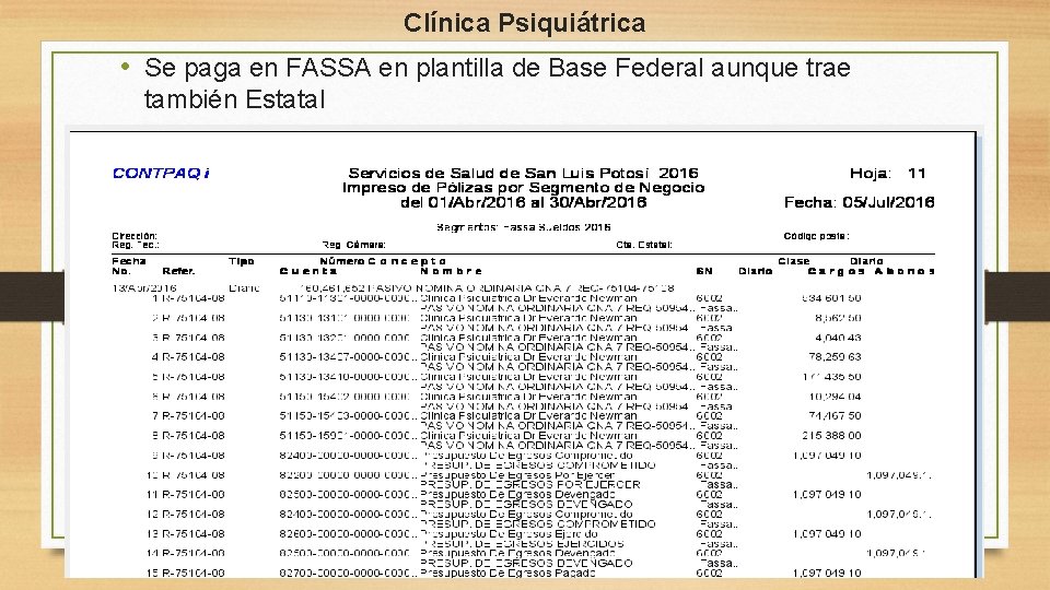 Clínica Psiquiátrica • Se paga en FASSA en plantilla de Base Federal aunque trae