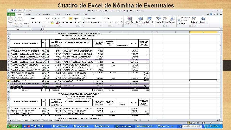 Cuadro de Excel de Nómina de Eventuales 