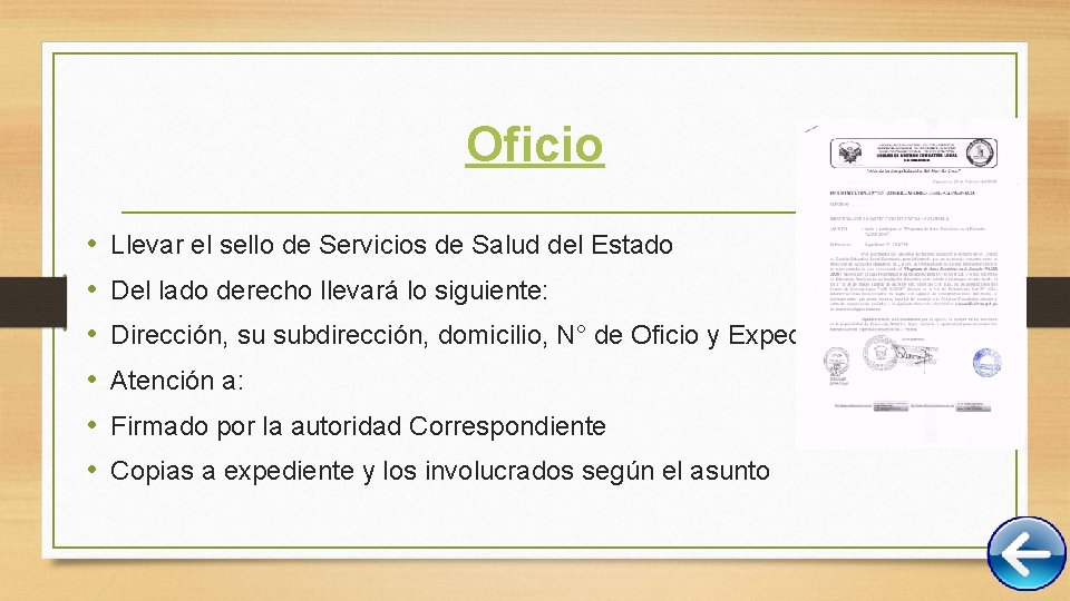 Oficio • • • Llevar el sello de Servicios de Salud del Estado Del