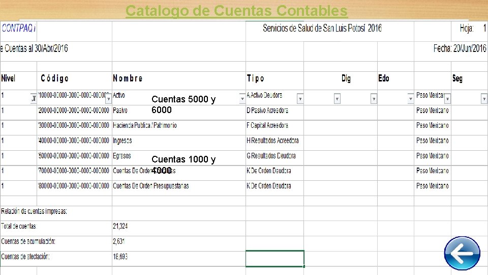 Catalogo de Cuentas Contables Cuentas 5000 y 6000 Cuentas 1000 y 4000 
