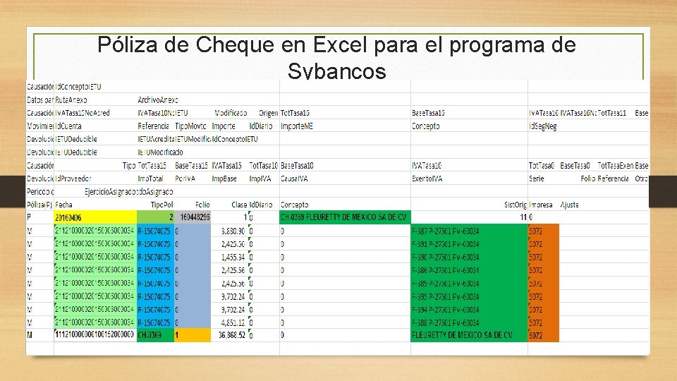 Póliza de Cheque en Excel para el programa de Sybancos 