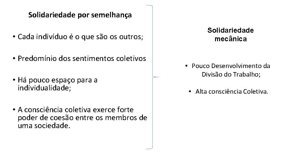 Solidariedade por semelhança • Cada indivíduo é o que são os outros; • Predomínio