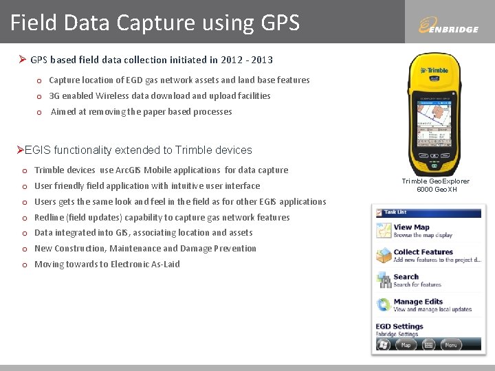 Field Data Capture using GPS Ø GPS based field data collection initiated in 2012