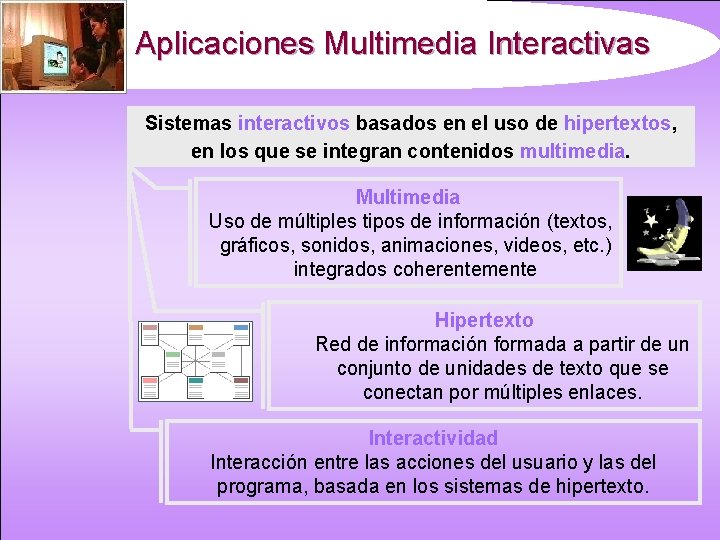 Aplicaciones Multimedia Interactivas Sistemas interactivos basados en el uso de hipertextos, en los que