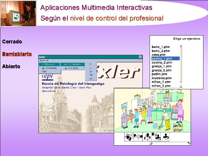 Aplicaciones Multimedia Interactivas Según el nivel de control del profesional Cerrado Semiabierto Abierto 